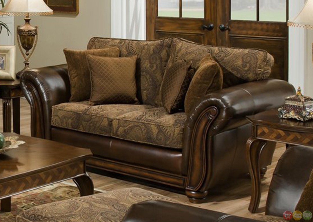 Zephyr chenille and leather living room sofa loveseat set 1