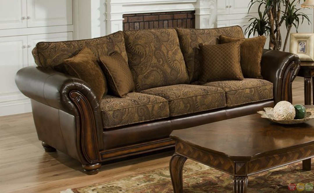 Zephyr chenille and leather living room sofa loveseat set 2