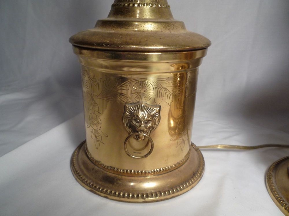 2 vintage brass table lamps lion head with images