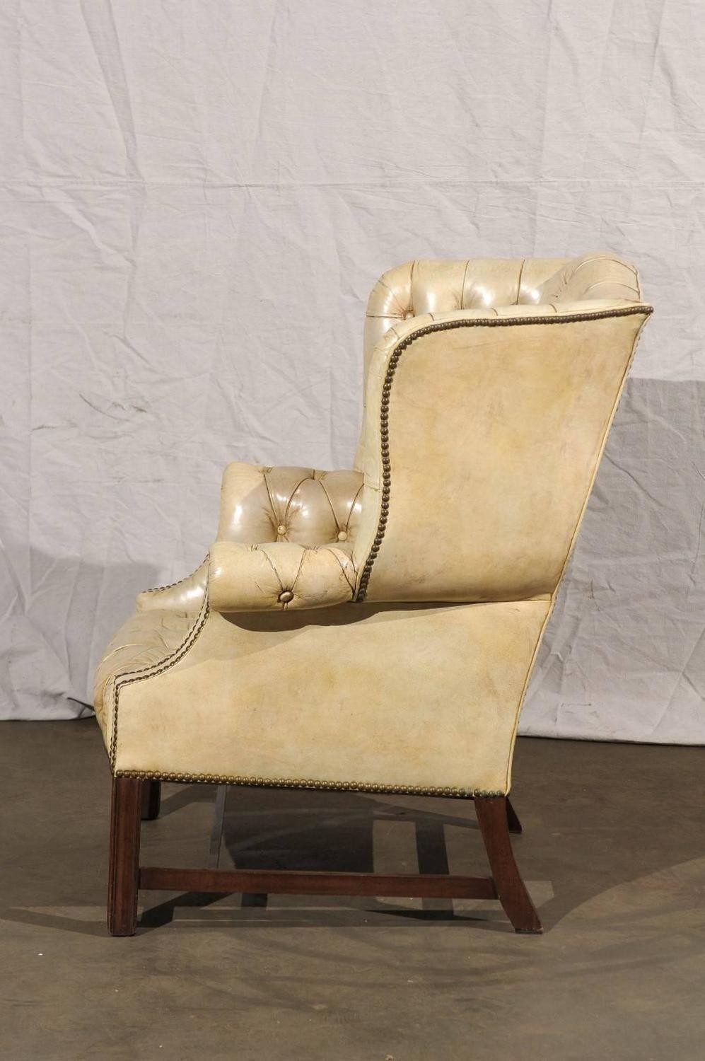 20th century tufted georgian style wing chair white 5