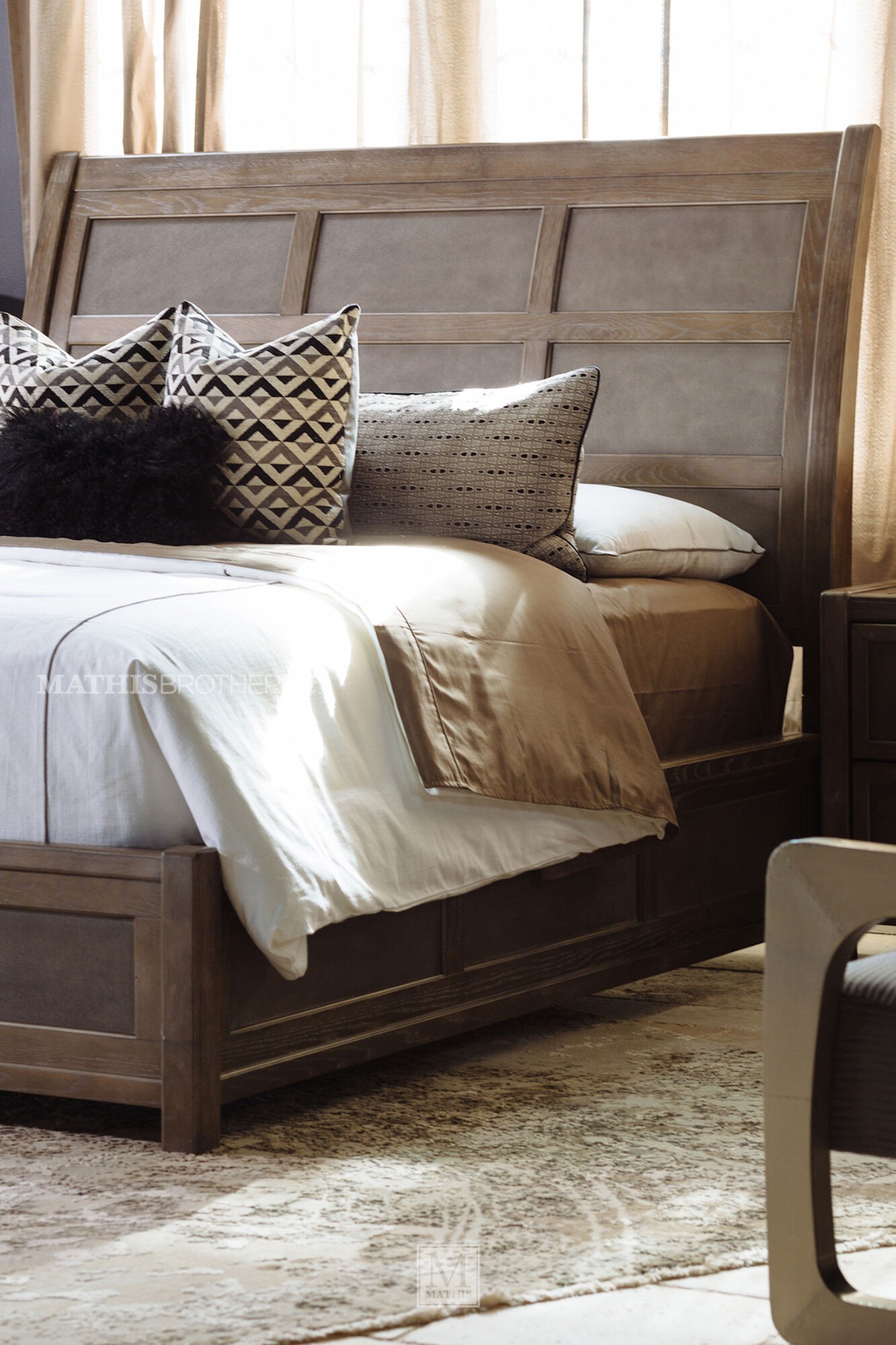 66 paneled modern sleigh bed in brown mathis brothers 2