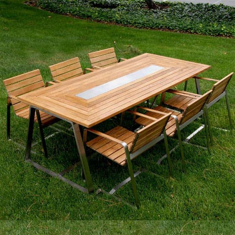 7 pc stainless steel teak modern outdoor table set 2