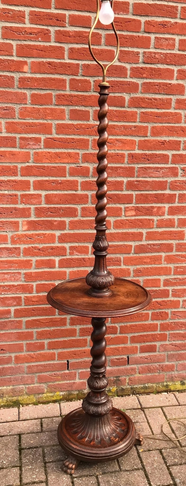 Antique carved wood barley twist floor lamp w sofa table