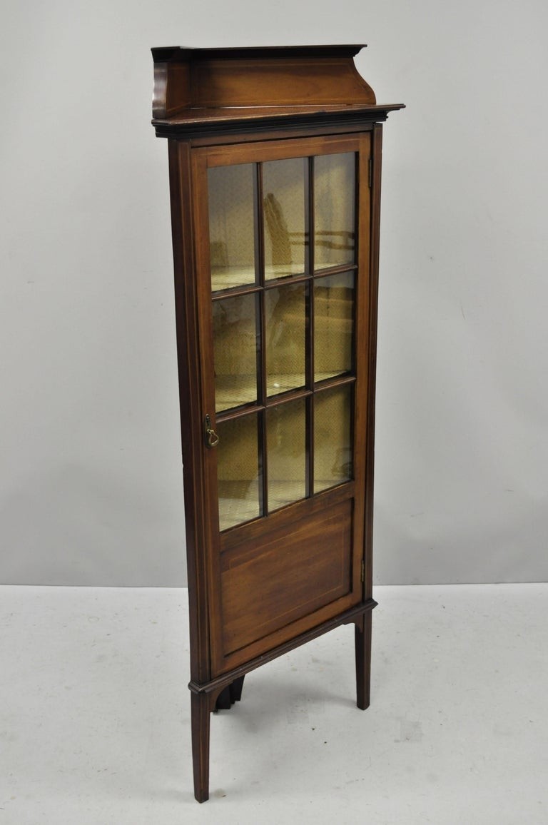 Antique edwardian small corner display cabinet inlaid