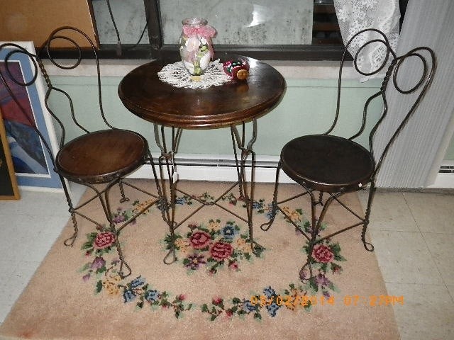 Antique soda fountain ice cream parlor table and chairs set