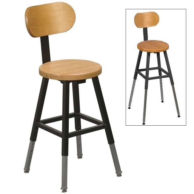 Balt adjustable height lab stool w back black frame