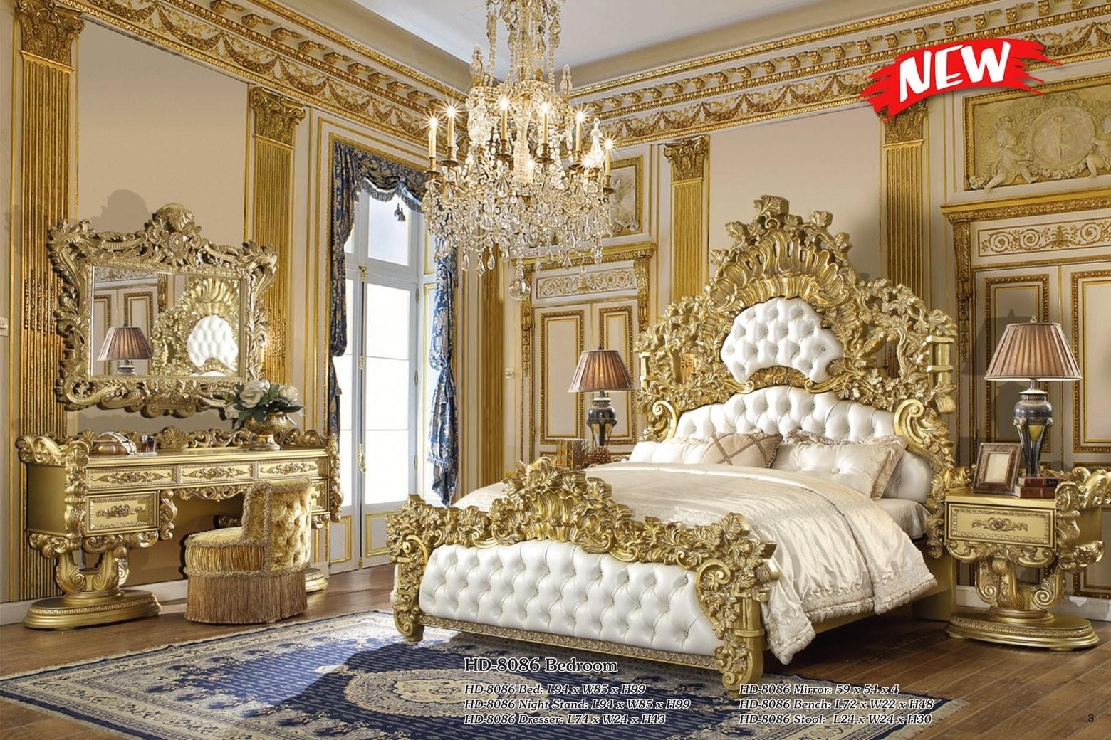 Baroque rich gold cal king bedroom set 5pcs traditional