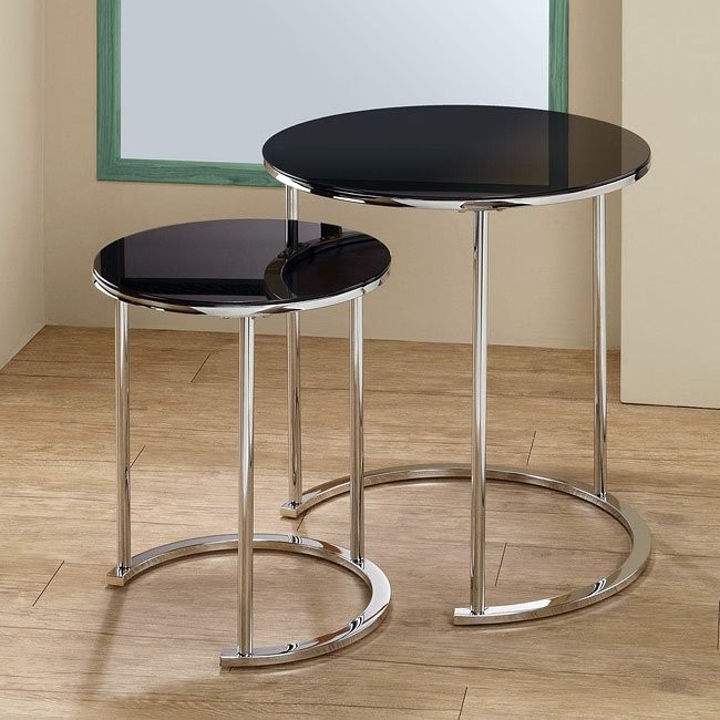 Black and chrome round nesting tables by coaster furniture