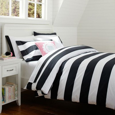 Black and white cottage stripe duvet cover decor by color