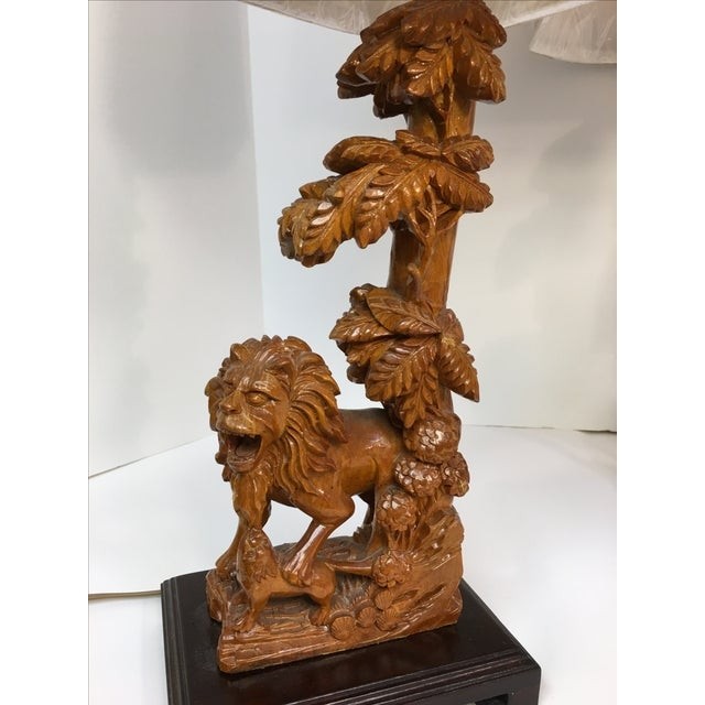 Carved wood lion table lamps a pair chairish 1