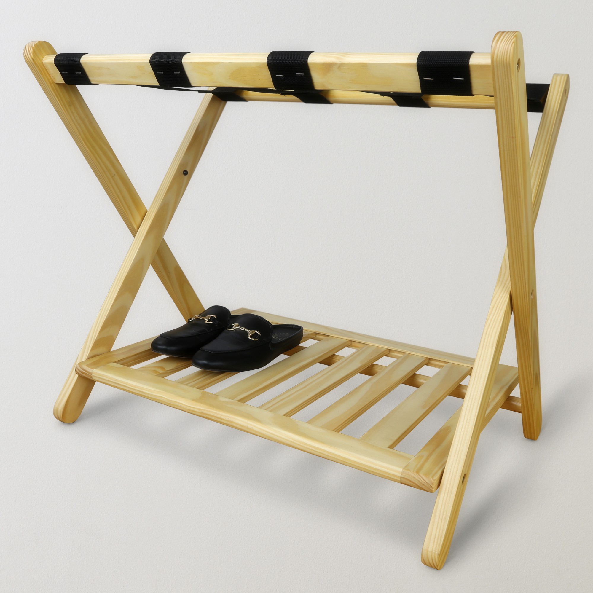 Casual home solid pine wood folding luggage rack with