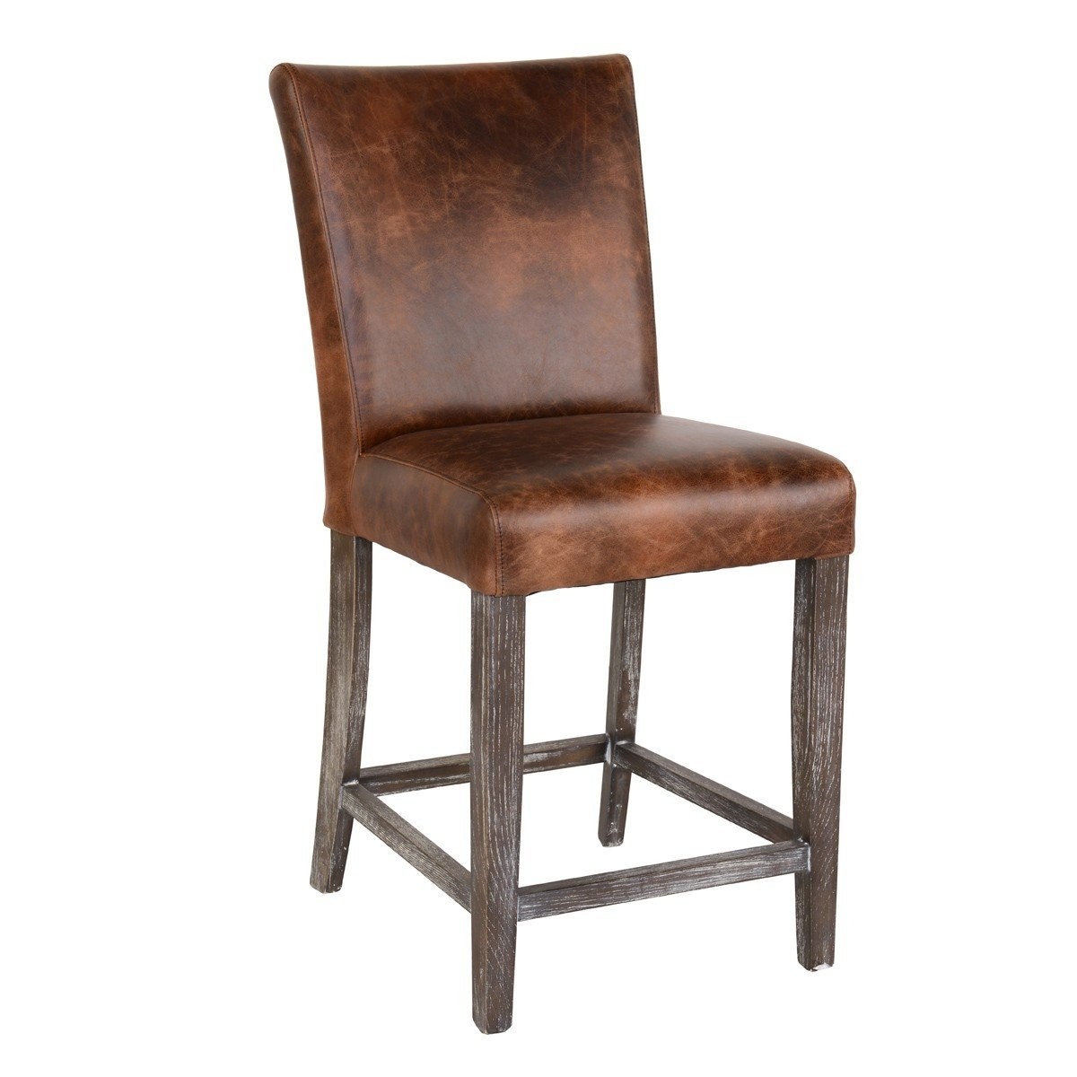 Checkman top grain leather counter stool brown classic