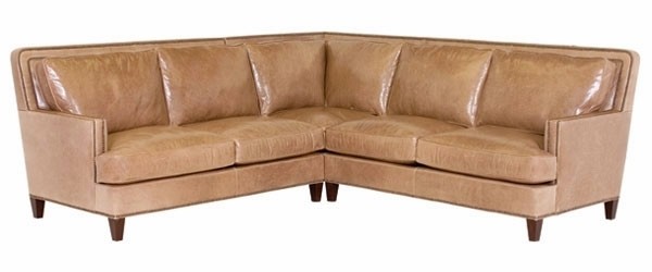 Contemporary leather sectional nail head sofa w track arms