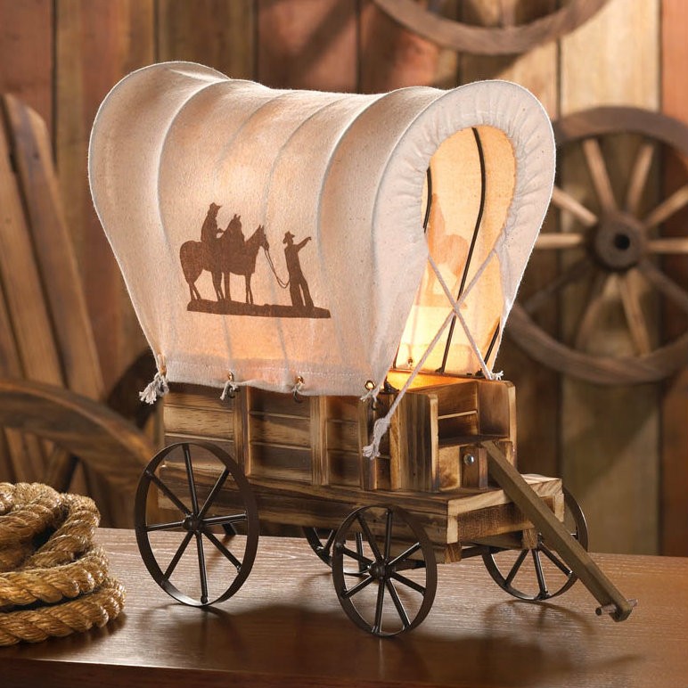 Covered wagon western style table lamp