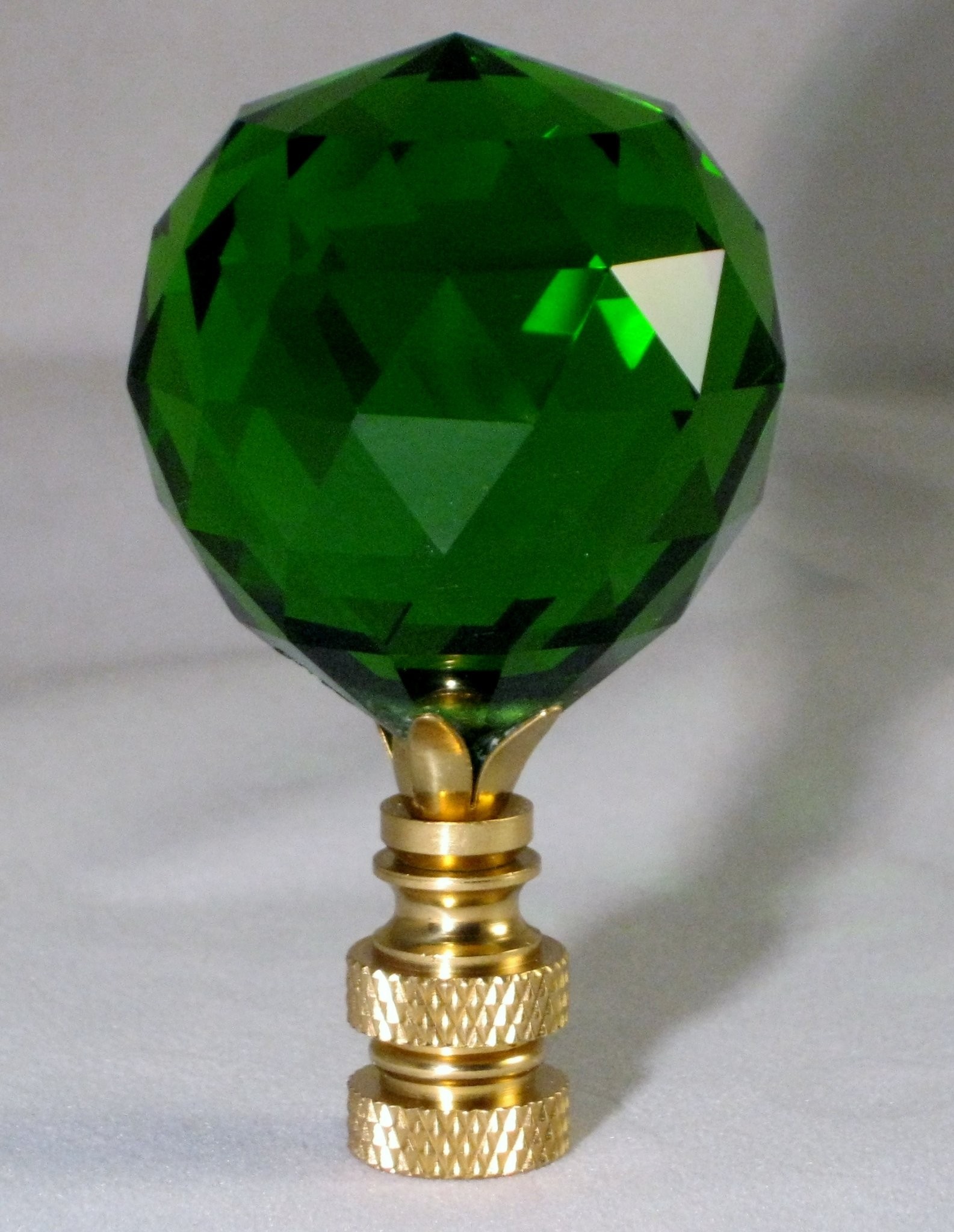 Crystal faceted ball lamp finial green polished brass 3