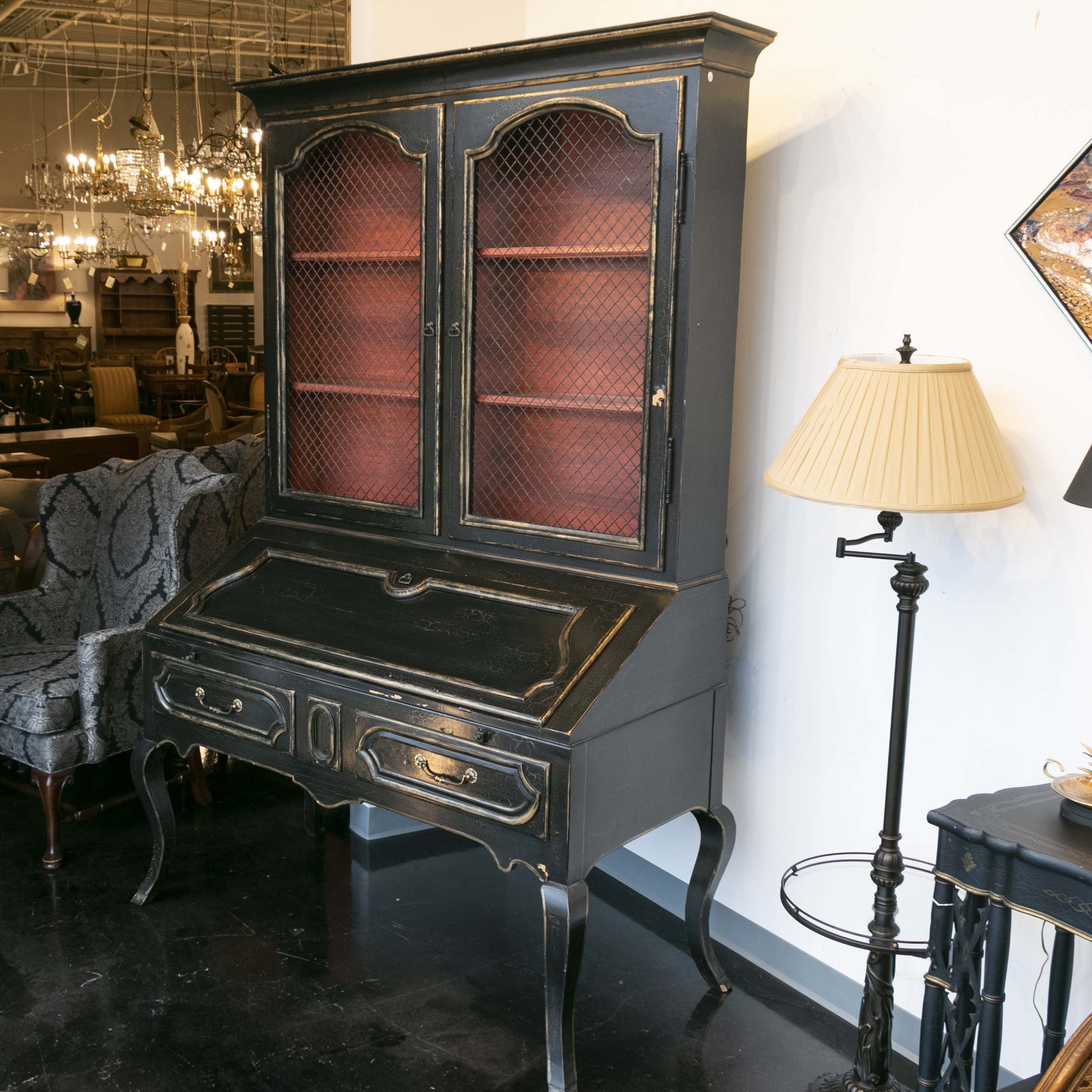 Custom french black and gold secretary desk with hutch