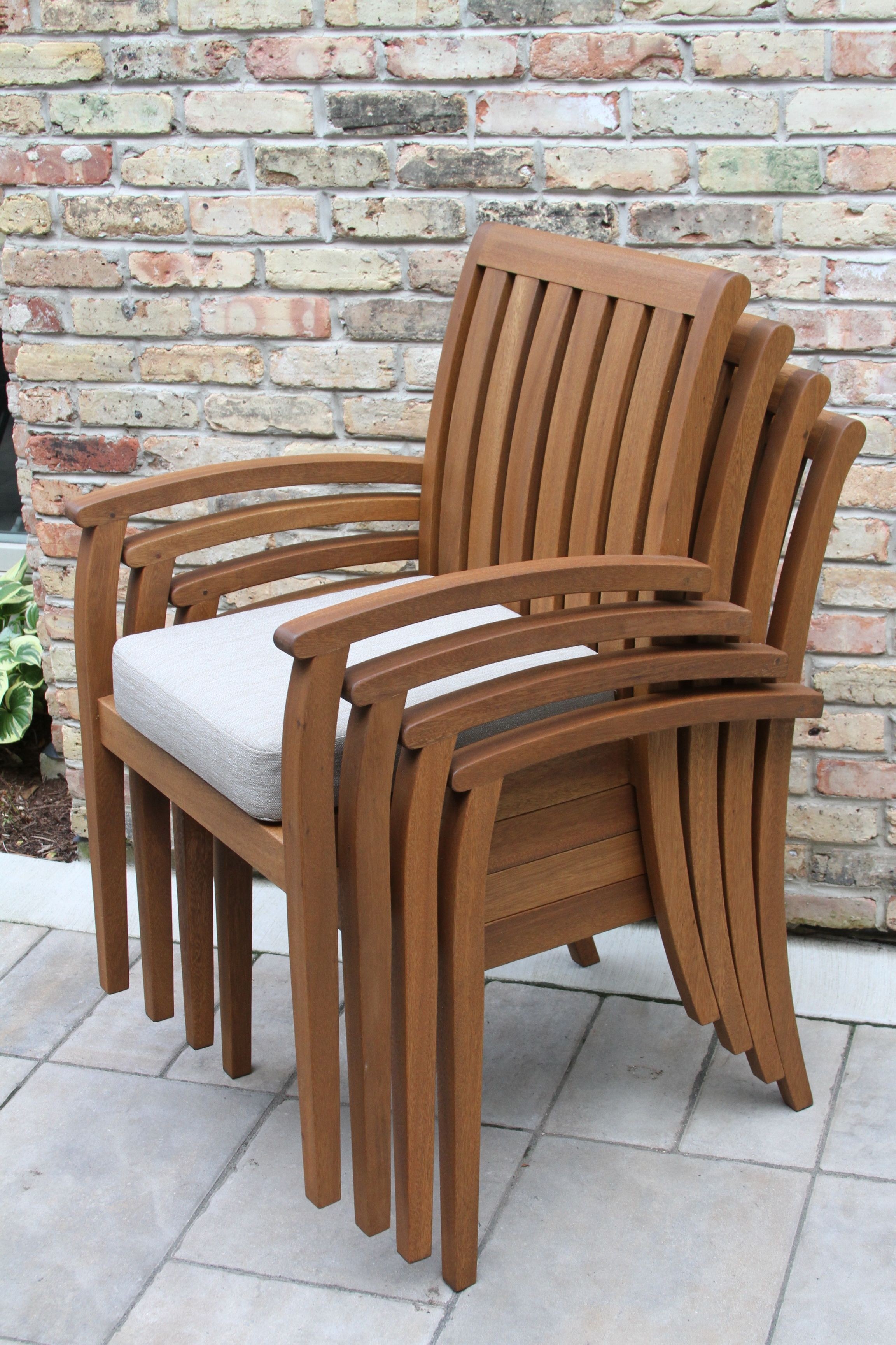 Eucalyptus deluxe stacking arm chair with olefin cushion