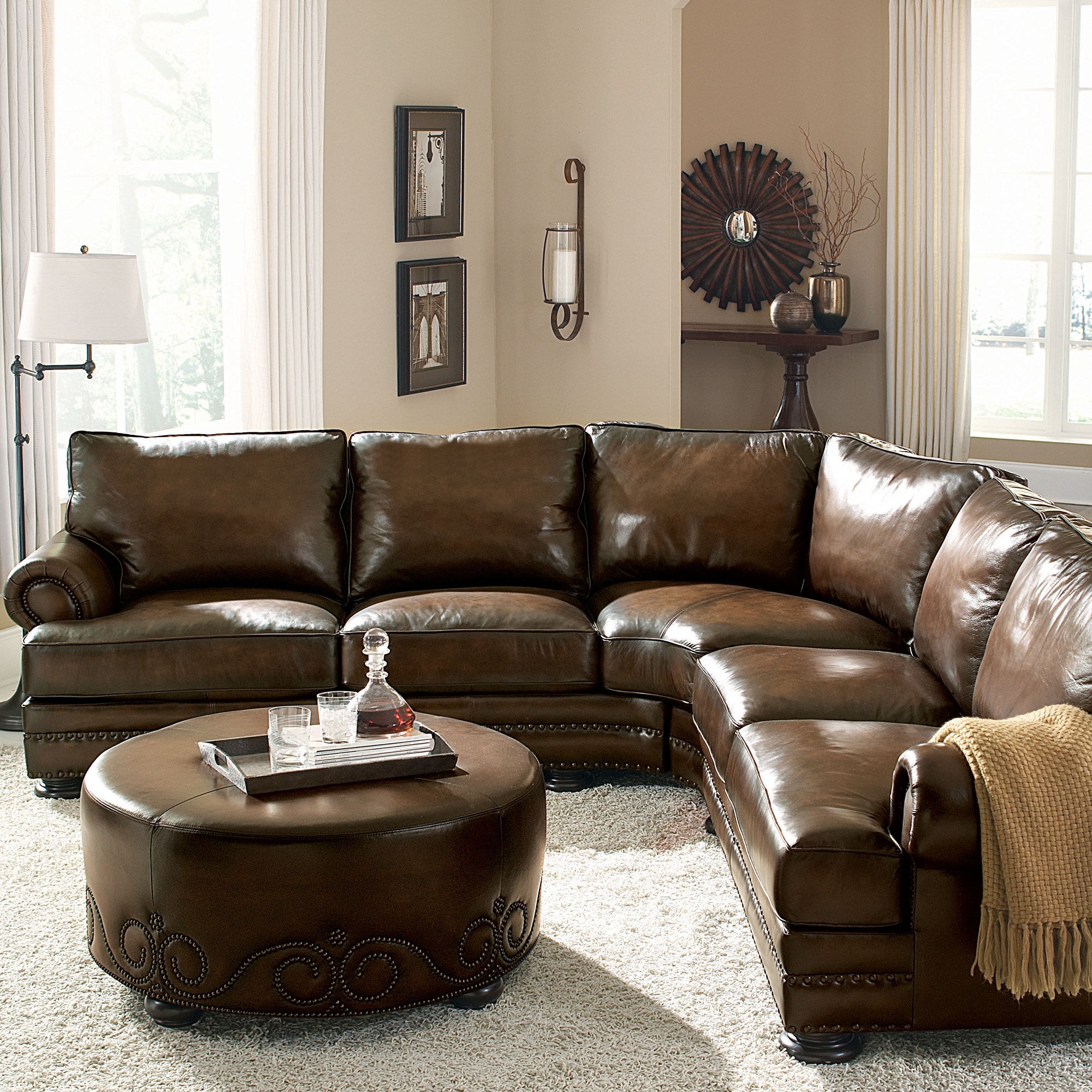 European classic nailhead accented leather 103 sectional