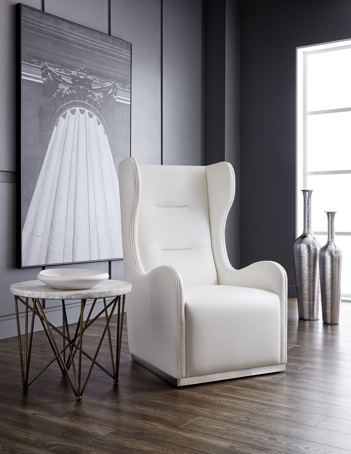Franny chair tall oversized wingback white bonded