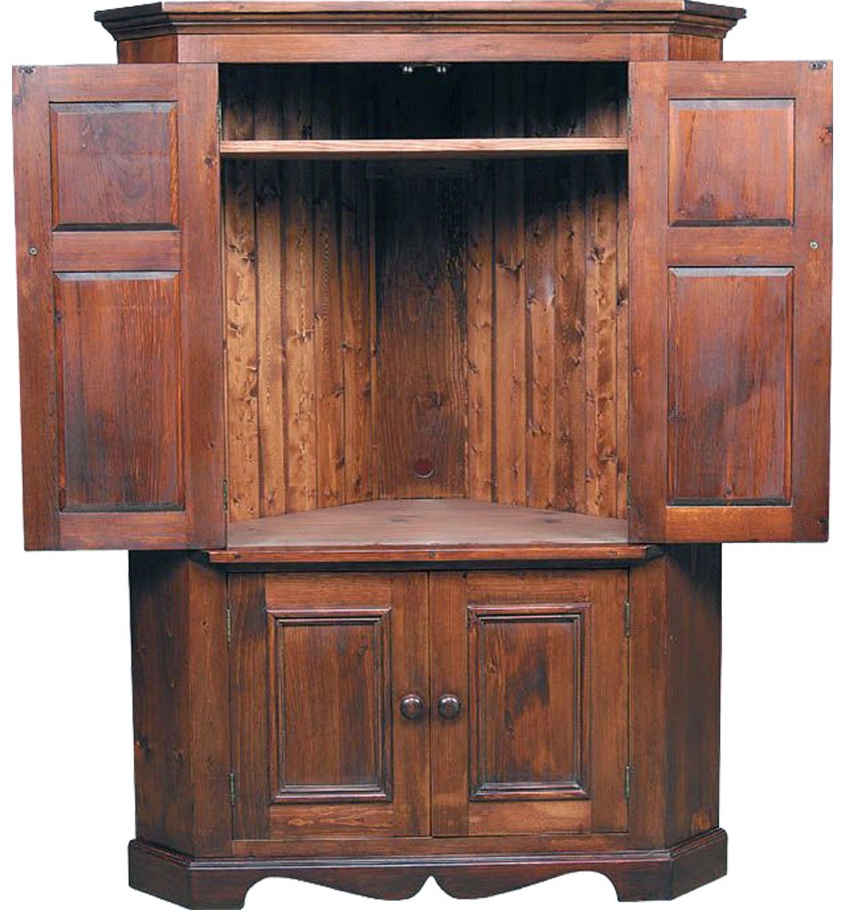 French country corner tv armoire open doors example 2 1
