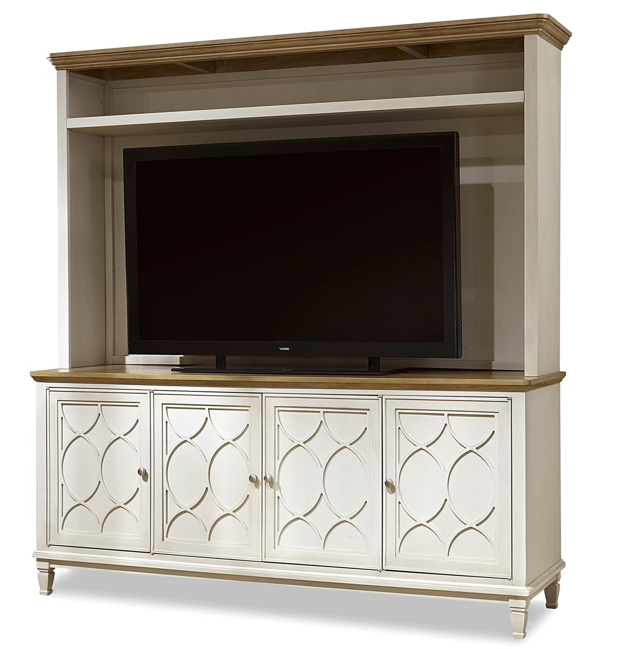 French modern wood 4 door tv media console with hutch