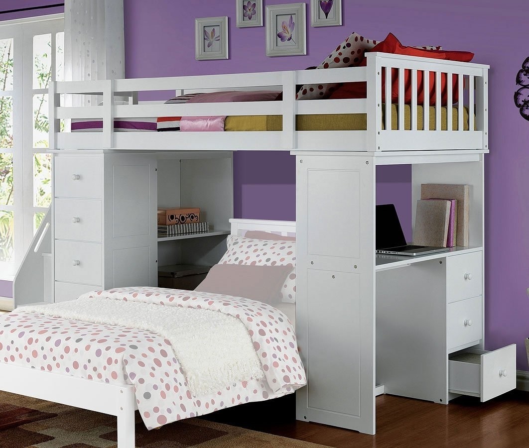 Freya white loft bed with bookcase ladder 1stopbedrooms