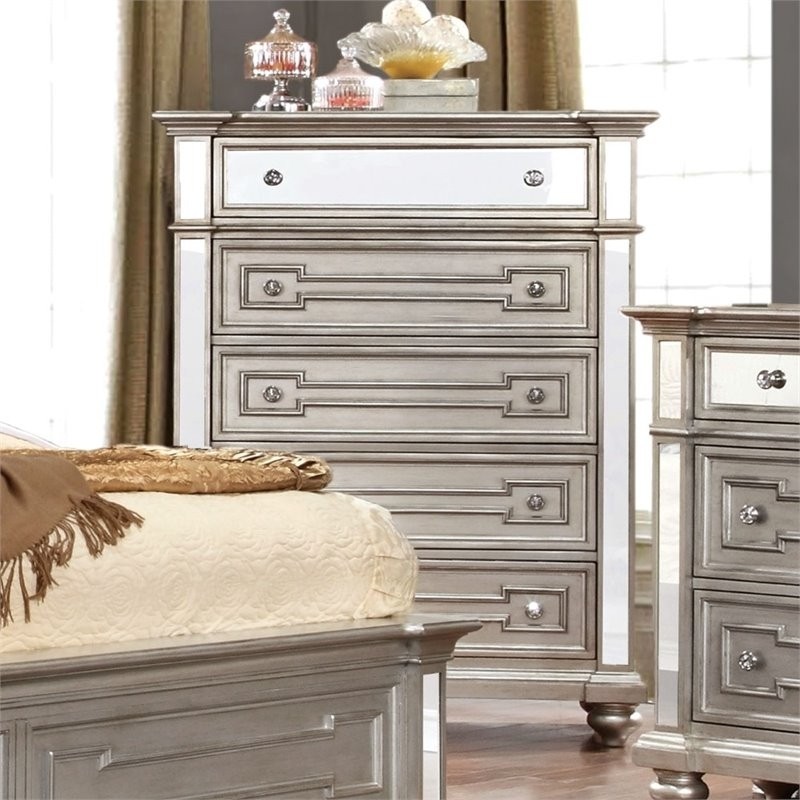 Furniture of america farrah 5 drawer mirrored chest in
