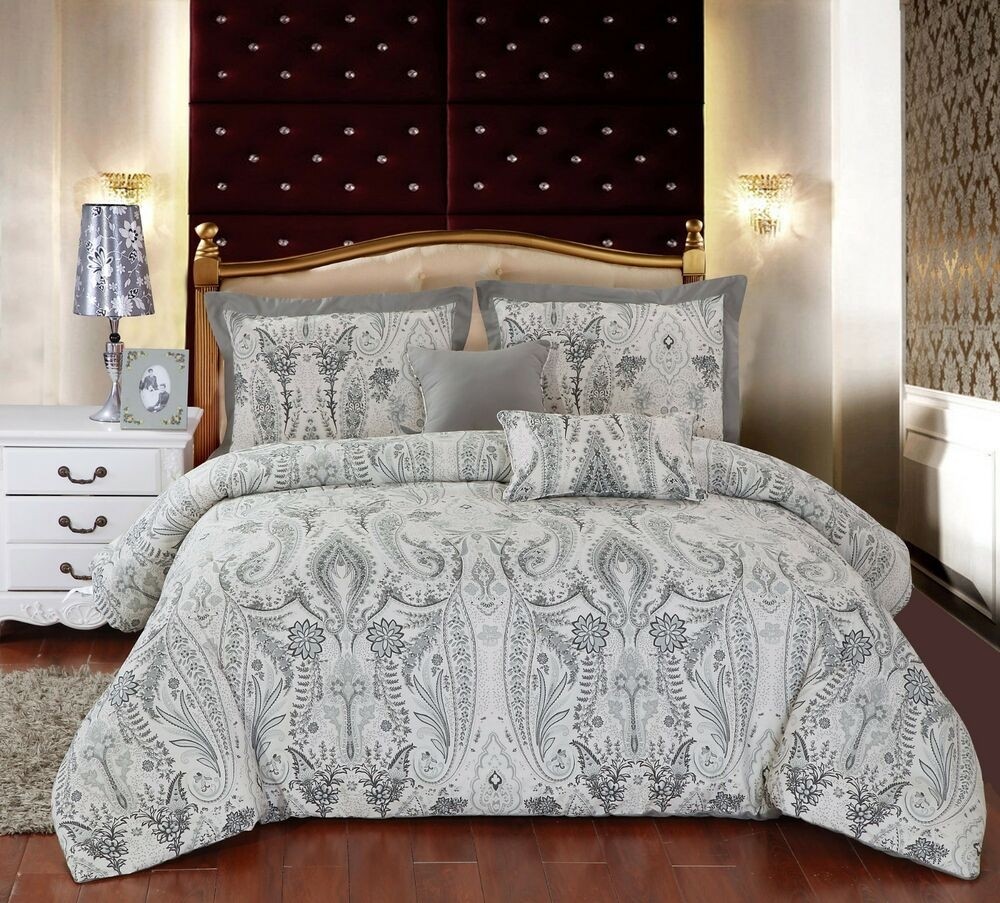 Griffin grey paisley reversible cotton 5 piece comforter