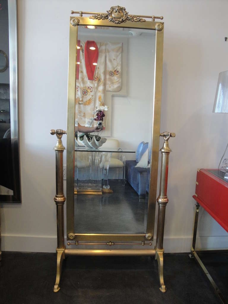 Hollywood regency brass parisian cheval floor mirror at