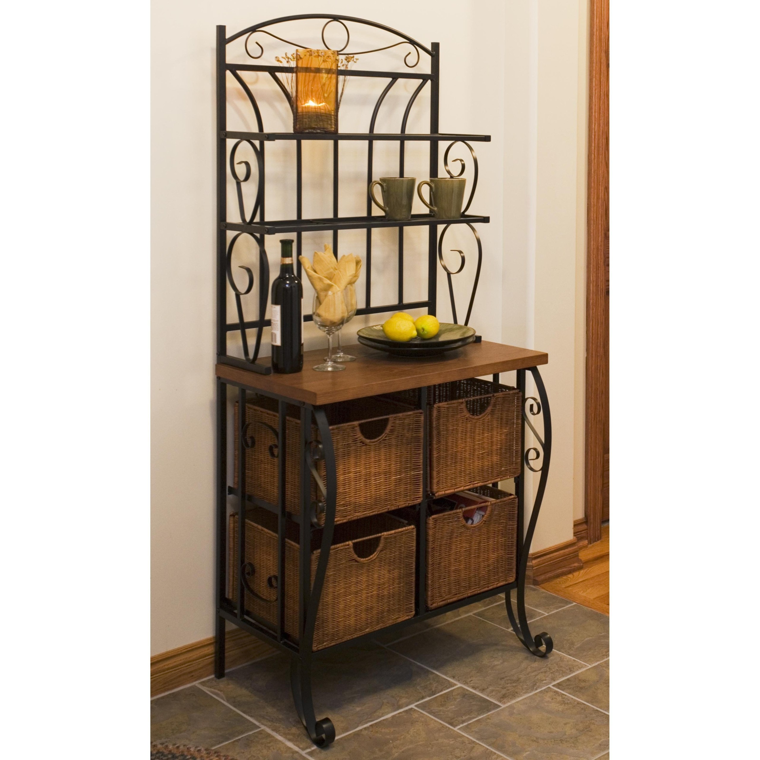Iron wicker bakers rack give your home a contemporary