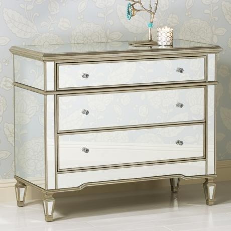 Josephine 3 drawer mirrored accent chest with silver trim