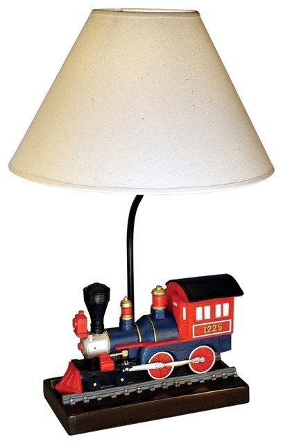 Kids blue and red train table lamp eclectic table