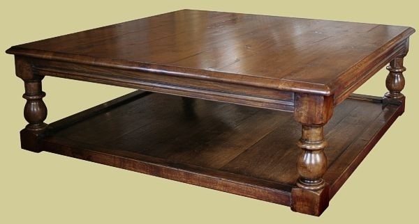 Large square oak potboard coffee table with chunky
