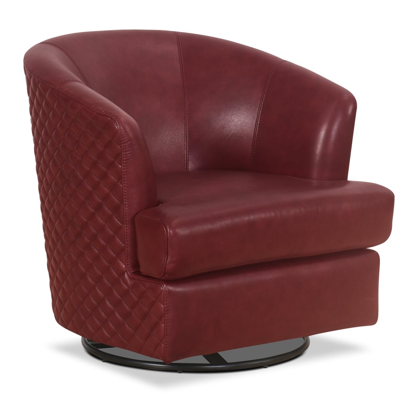 Leola genuine leather accent swivel chair red the brick