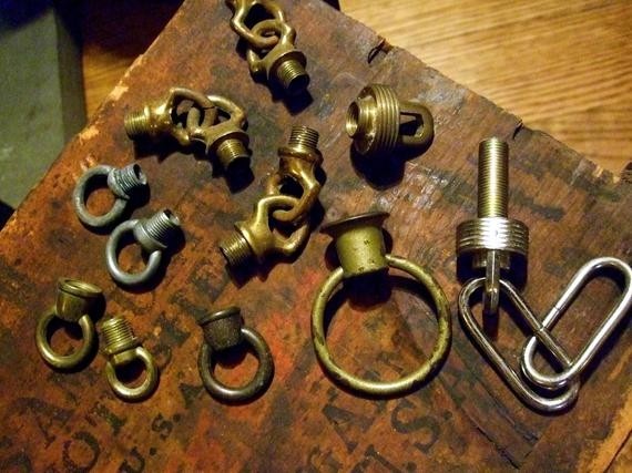 Lot of vintage lamp parts threaded hangers for swag hanging