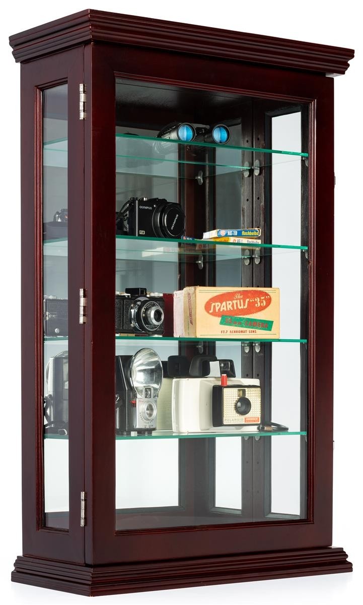 Mahogany countertop curio cabinet locking glass door