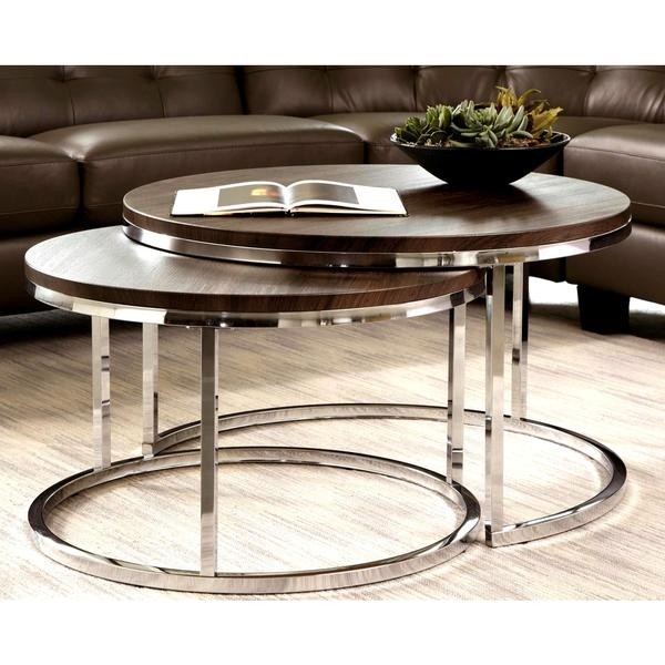 Mergot modern chrome 2 piece cocktail round nesting table