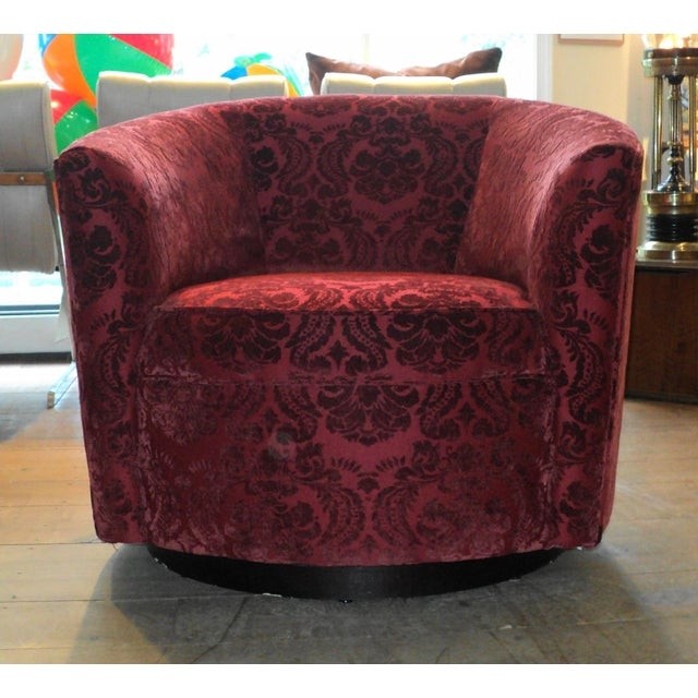 Mid century modern red swivel club barrel chair chairish