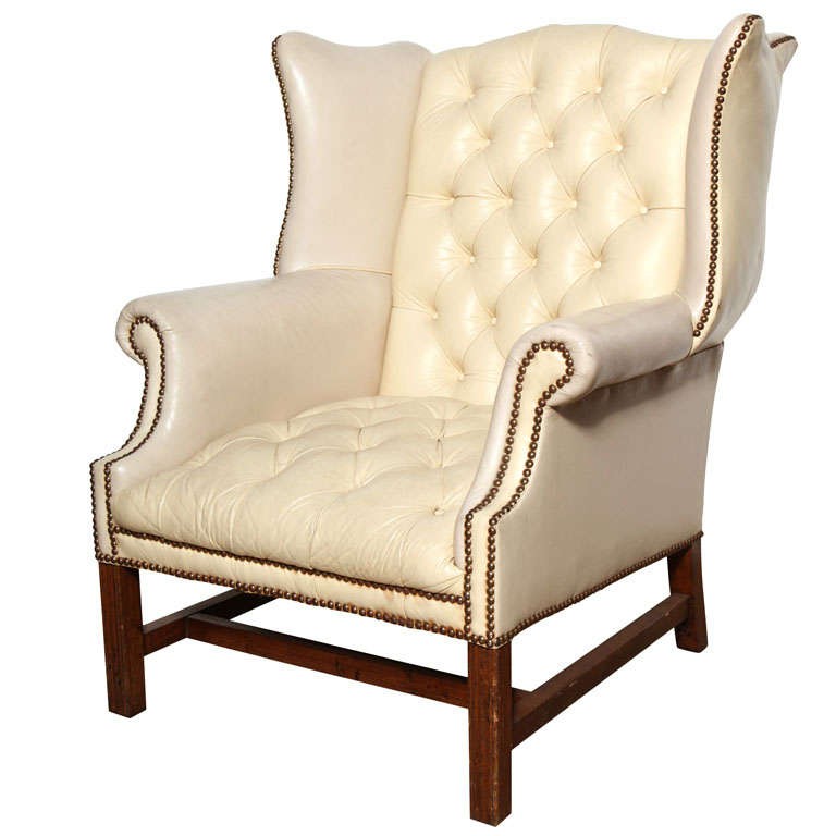 Off white leather wing back chair at 1stdibs