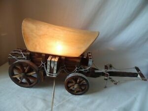 Old west western country covered wagon table lamp vtg