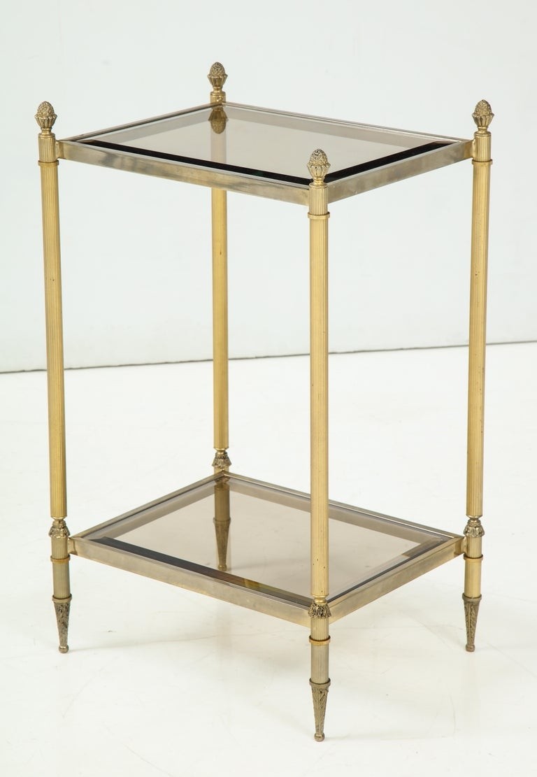 Pair of mid century brass and glass end tables for