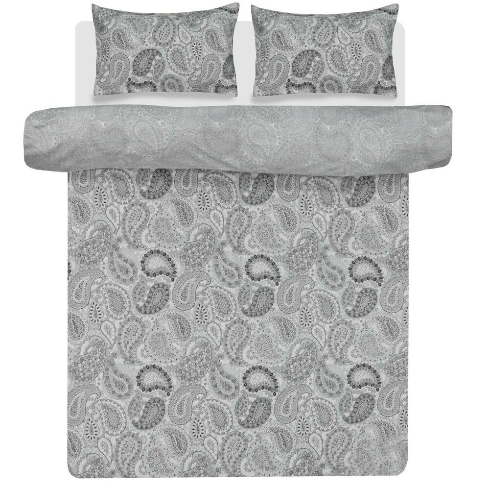 Paisley grey duvet cover pillowcase set reversible bedding