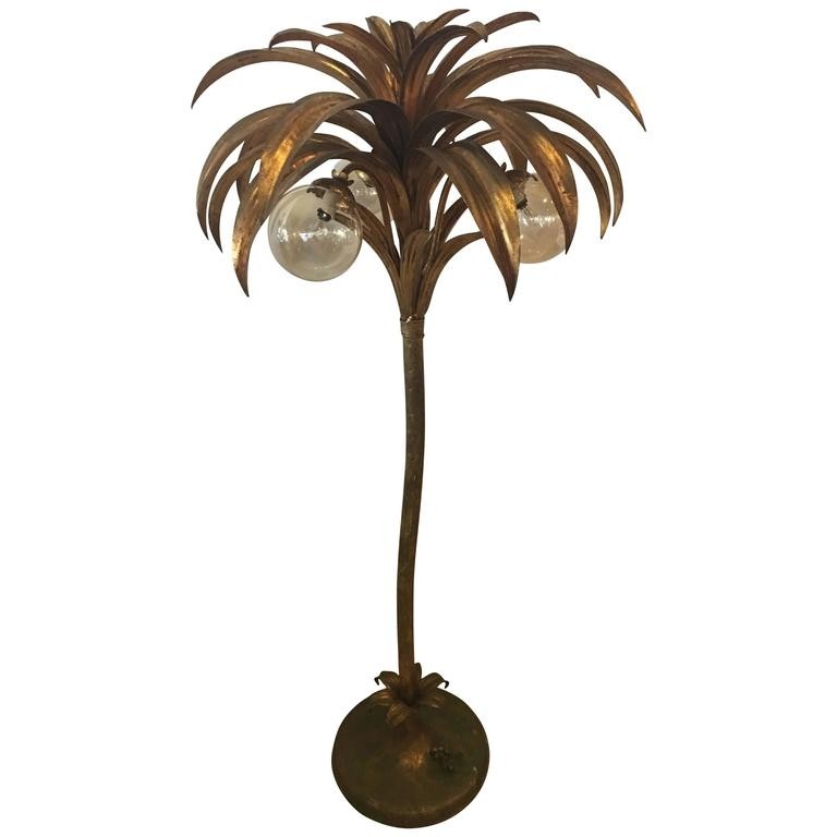 Palm tree floor lamp light brass gold tropical palm beach