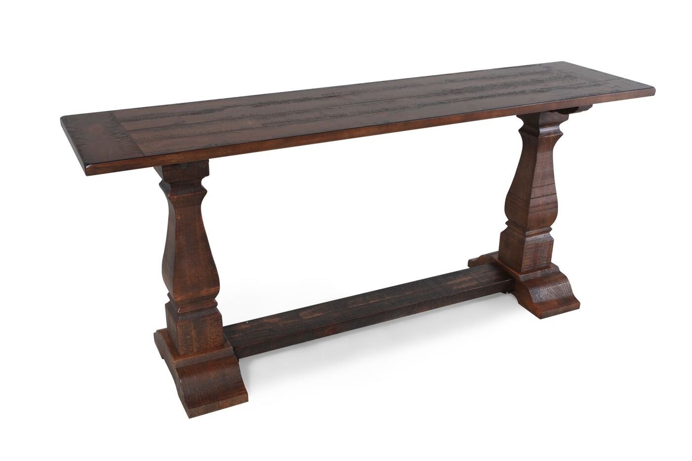 Pedestal column casual console table in burnished brown