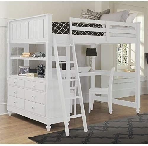 Pemberly row full kids wood loft bunk bed with desk
