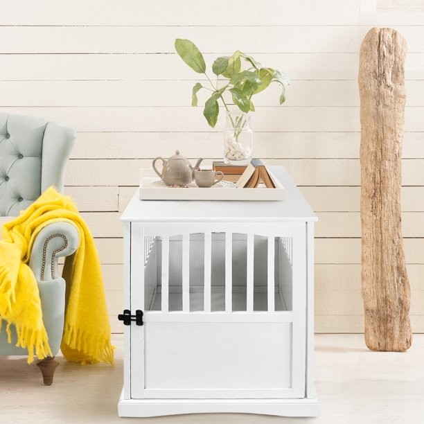 Pet crate end table white