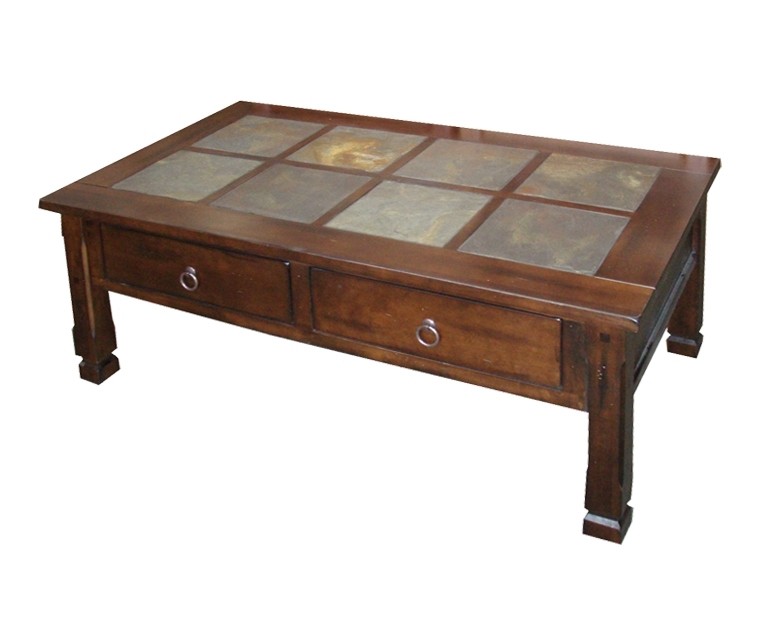 Rectangular slate top coffee table with storage drawers