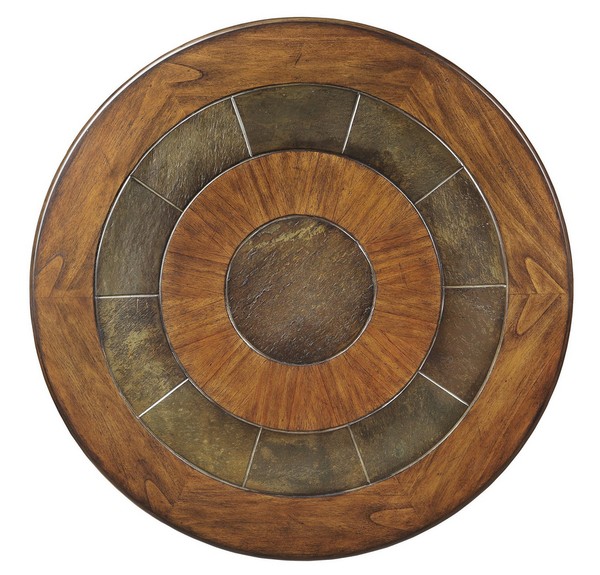 Round coffee table wooden slate top metal base round