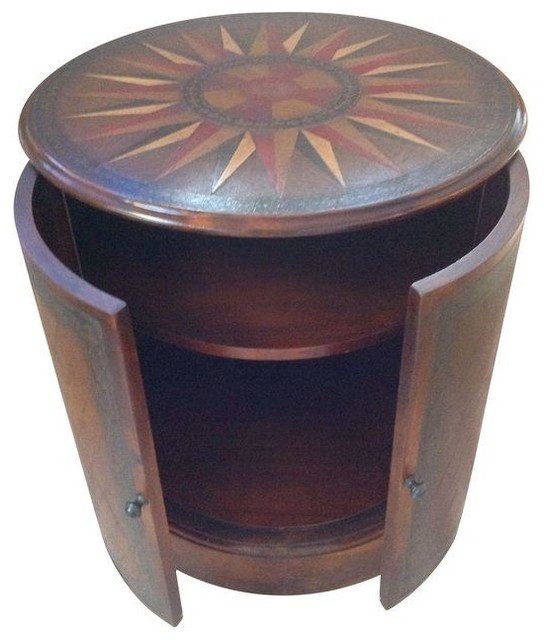 Round leather walnut end table traditional