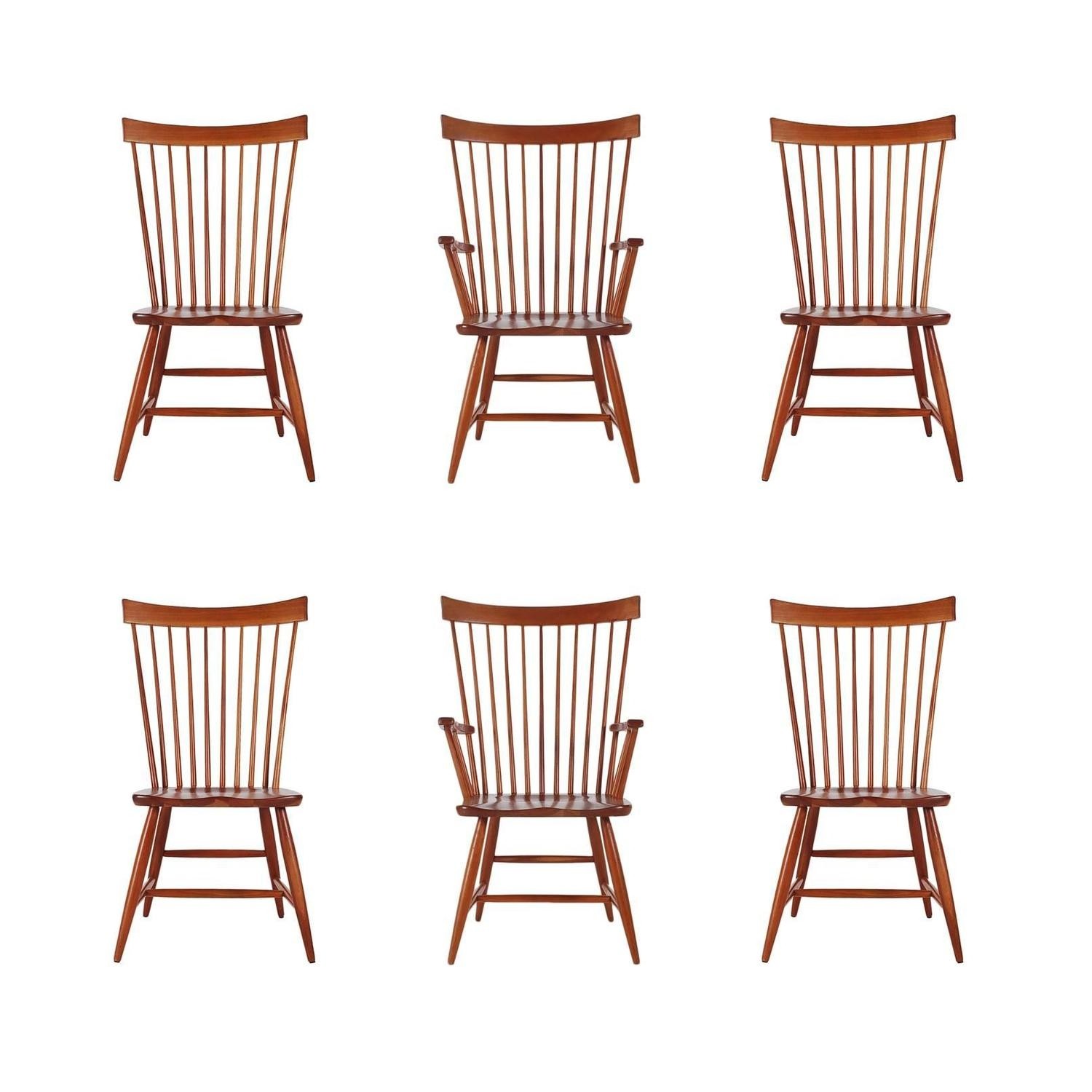 Set of six mid century modern windsor tall spindle back